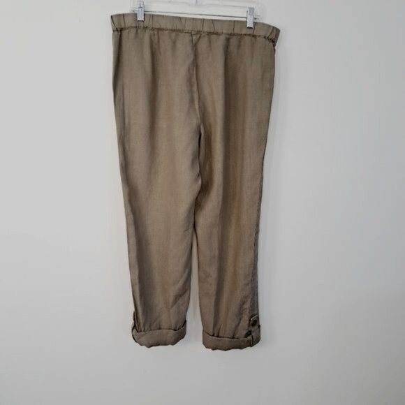 Pure Jill Love Linen Sage 100% Linen Roll Tab Pants Size Med - Picture 2 of 5